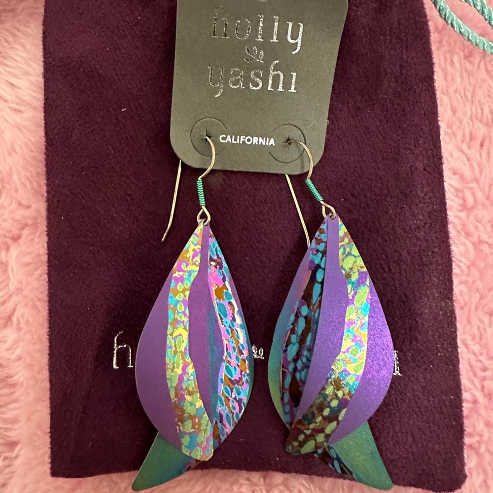RARE Holly Yashi Purple and Green Earrings
